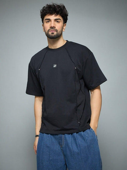 Black Faux Flat Look Cut & Sew T-shirt